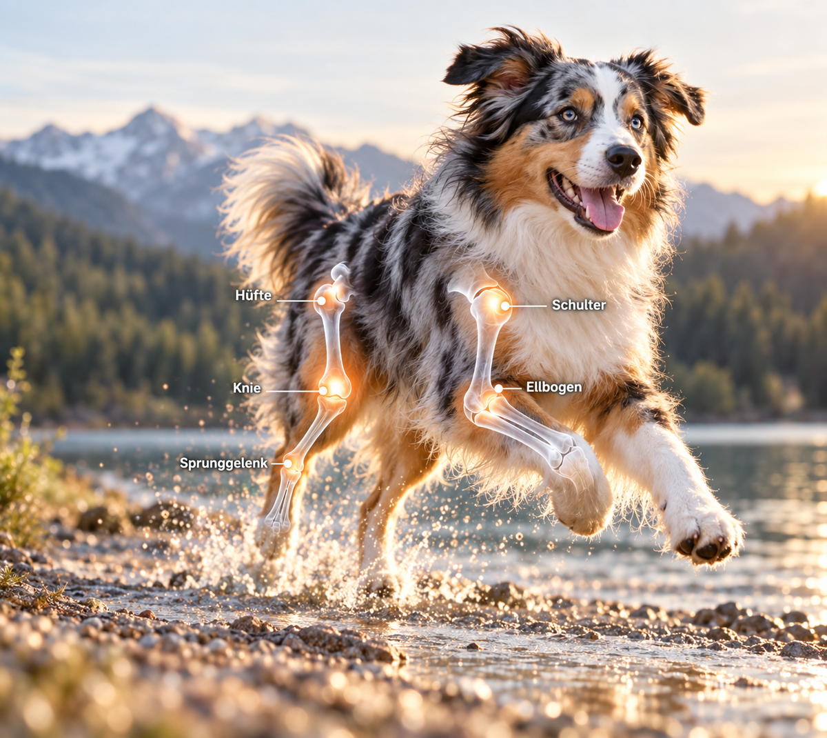 Aufbau eines Hundegelenks mit Gelenkknorpel und Gelenkkapsel