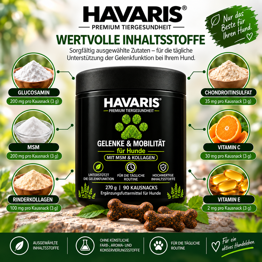 HAVARIS® Gelenke & Mobilität für Hunde | 90 Kausnacks | 270 g