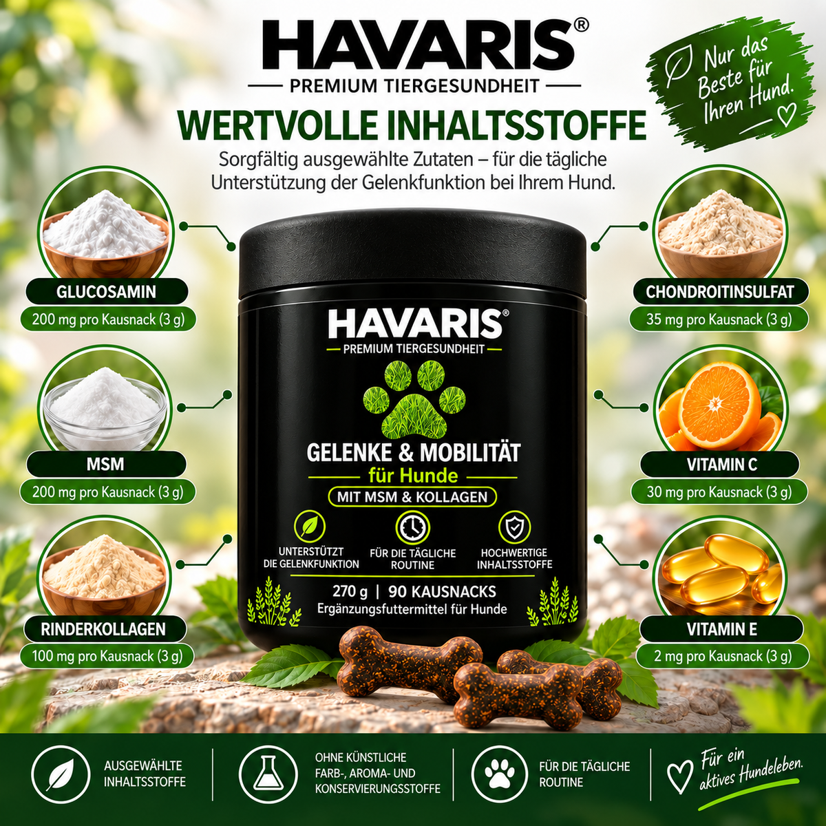 HAVARIS® Gelenke & Mobilität für Hunde | 90 Kausnacks | 270 g