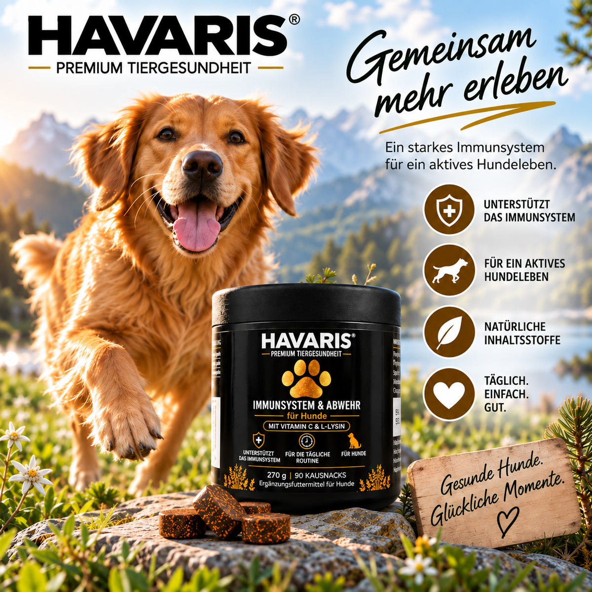 HAVARIS® Immunsystem für Hunde | 90 Kausnacks | Vitamin C & L-Lysin | 270 g