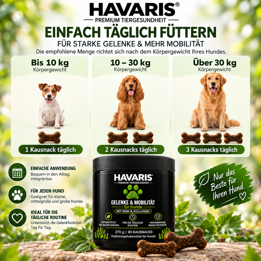 HAVARIS® Gelenke & Mobilität für Hunde | 90 Kausnacks | 270 g