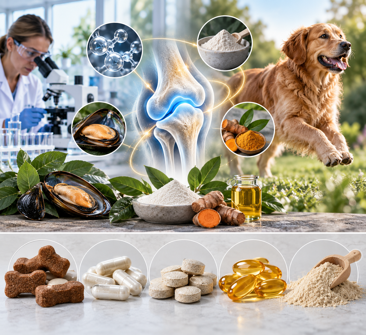Gelenkpräparate für Hunde als Pulver Tabletten Kapseln und Soft Chews