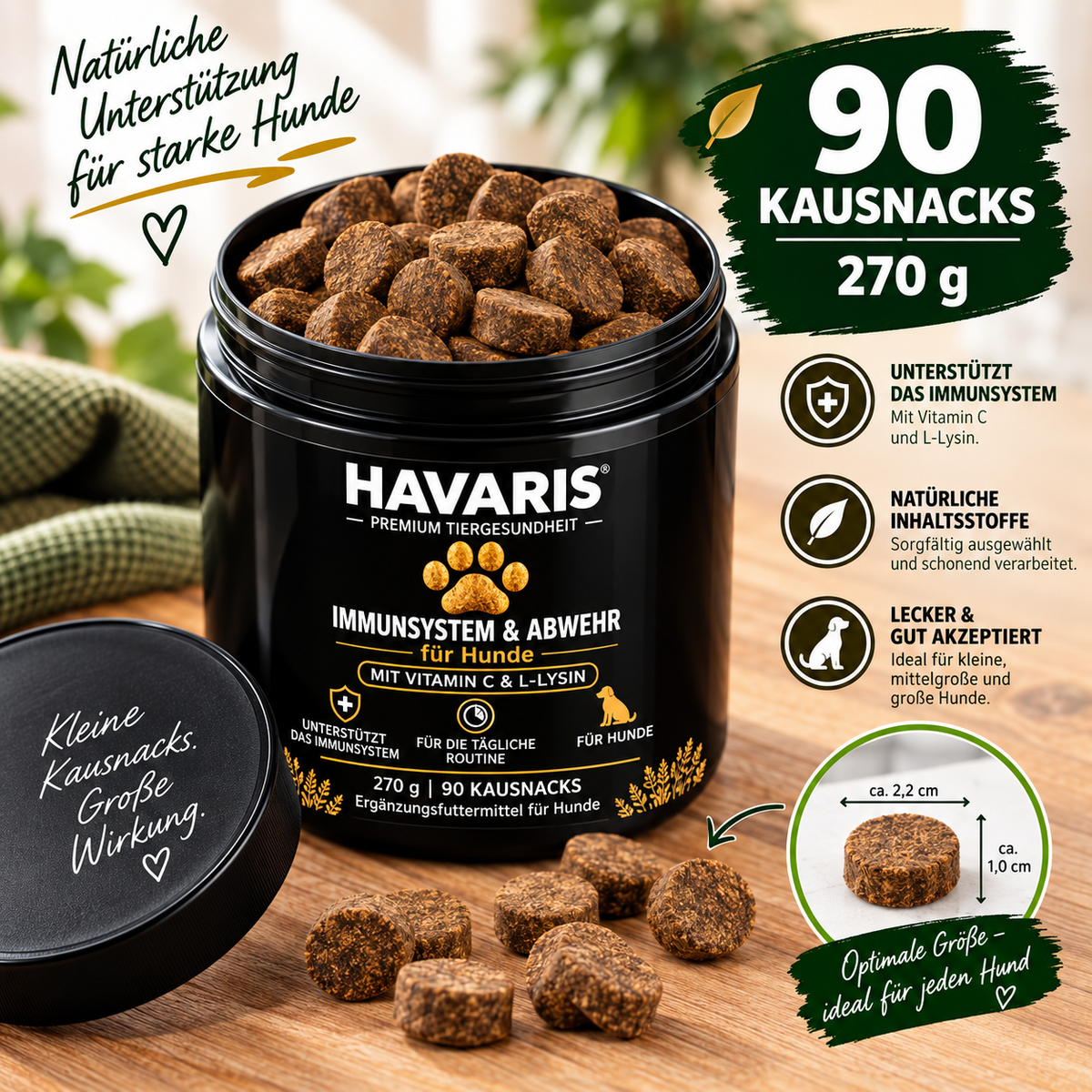 HAVARIS® Immunsystem für Hunde | 90 Kausnacks | Vitamin C & L-Lysin | 270 g