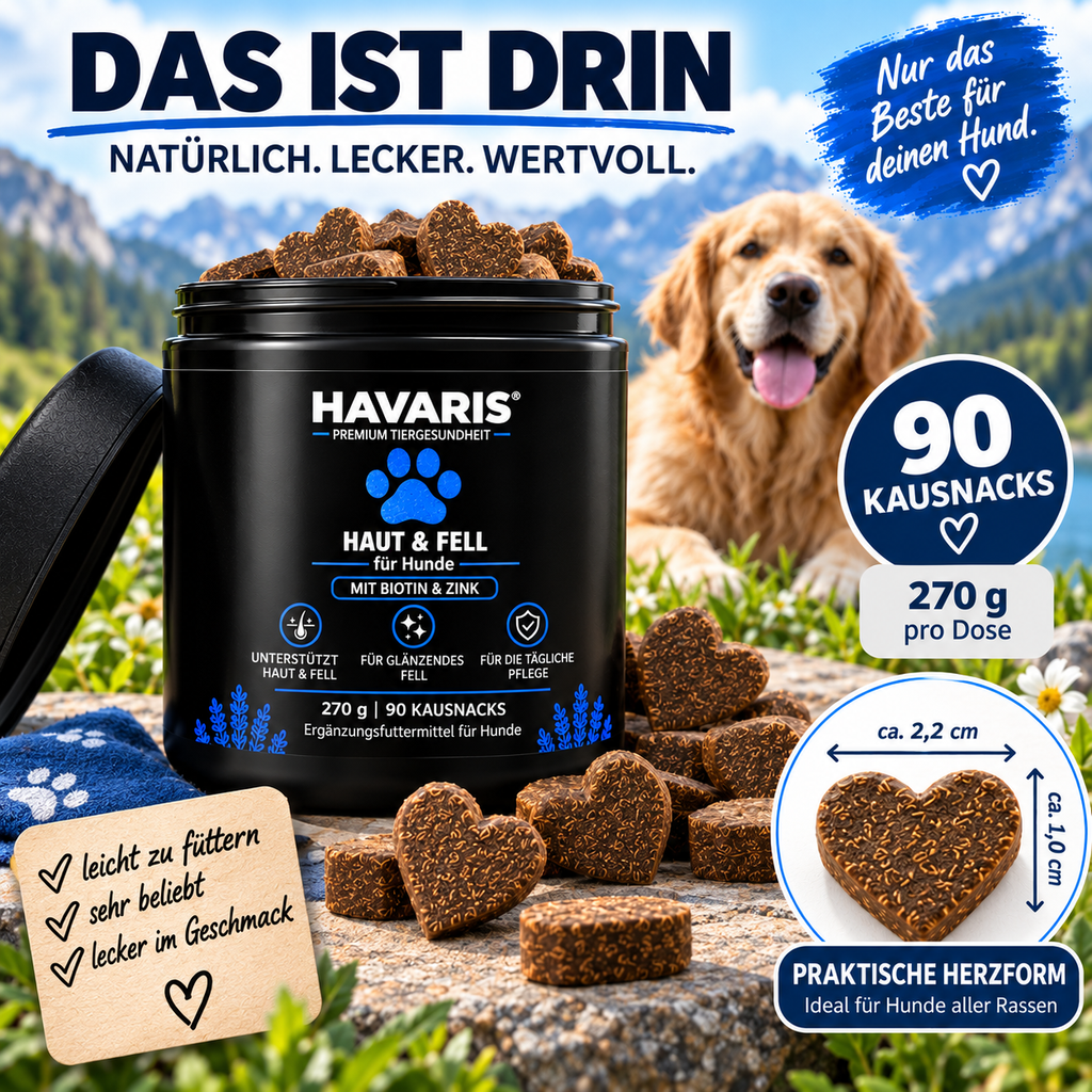 HAVARIS® Haut & Fell für Hunde | 90 Kausnacks | 270 g