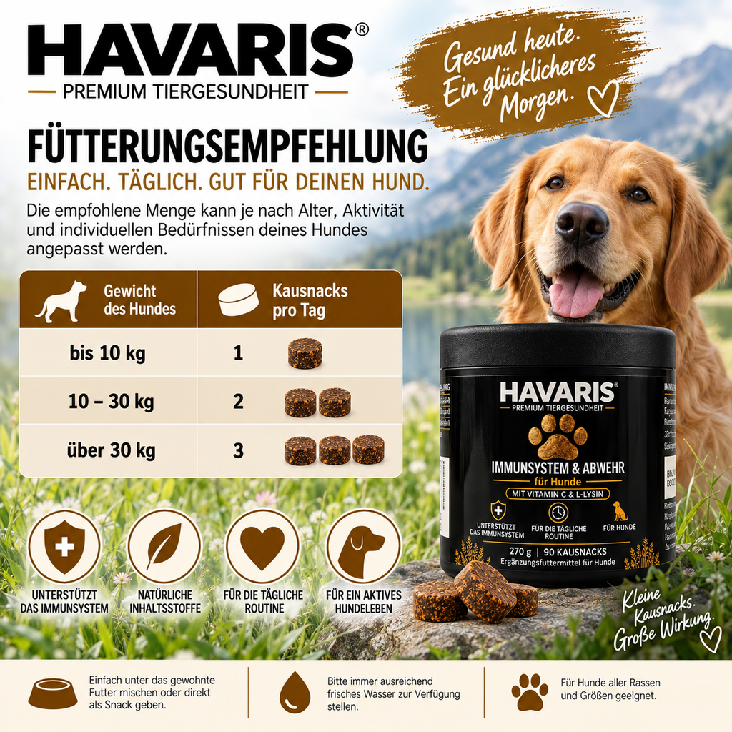 HAVARIS® Immunsystem für Hunde | 90 Kausnacks | Vitamin C & L-Lysin | 270 g