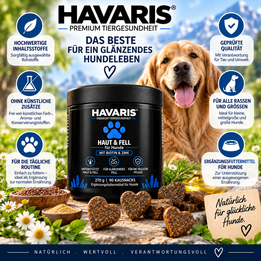 HAVARIS® Haut & Fell für Hunde | 90 Kausnacks | 270 g