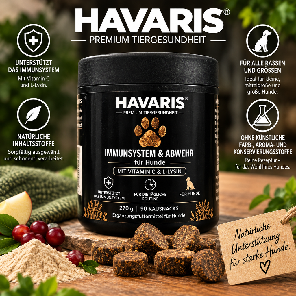 HAVARIS® Immunsystem für Hunde | 90 Kausnacks | Vitamin C & L-Lysin | 270 g