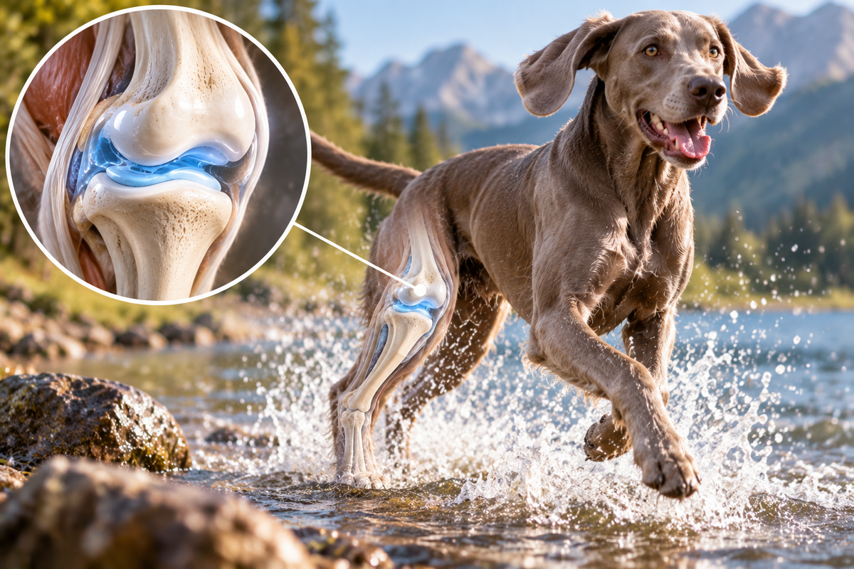 Gelenkknorpel und Gelenkflüssigkeit im Hundegelenk